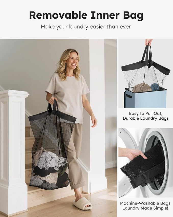SOLEDI Laundry Hamper with Lid 100L Large & Tall Collapsible Laundry Basket - Image 4