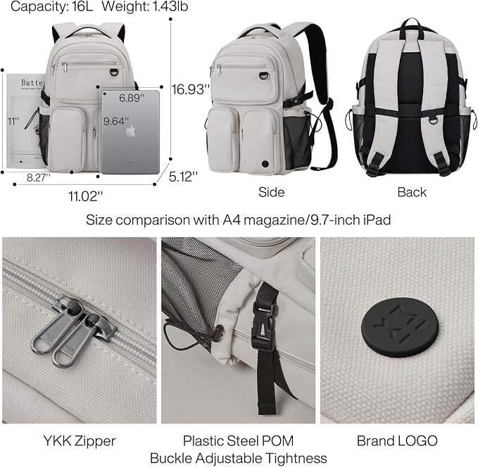 mixi Travel Laptop Backpack, Lightweight Durable School Bookbag Men Woman 15.6" - Image 3