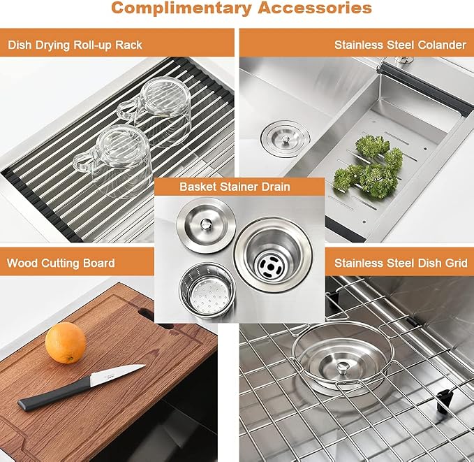 33x22 Drop In Kitchen Sink Workstation-Bokaiya Stainless Steel Kitchen Sink - Image 9