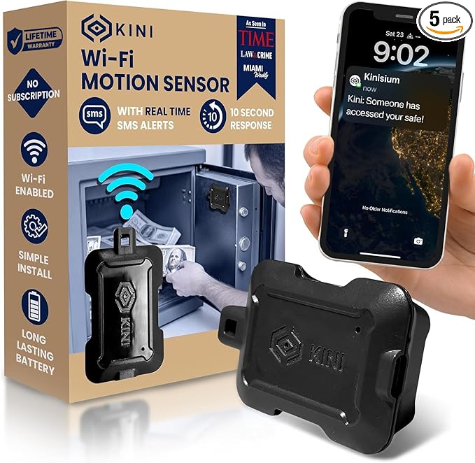 Kini SafeAlert WiFi Motion Sensor Alarm | Real-Time SMS Notification | Wireless by Kinisium
