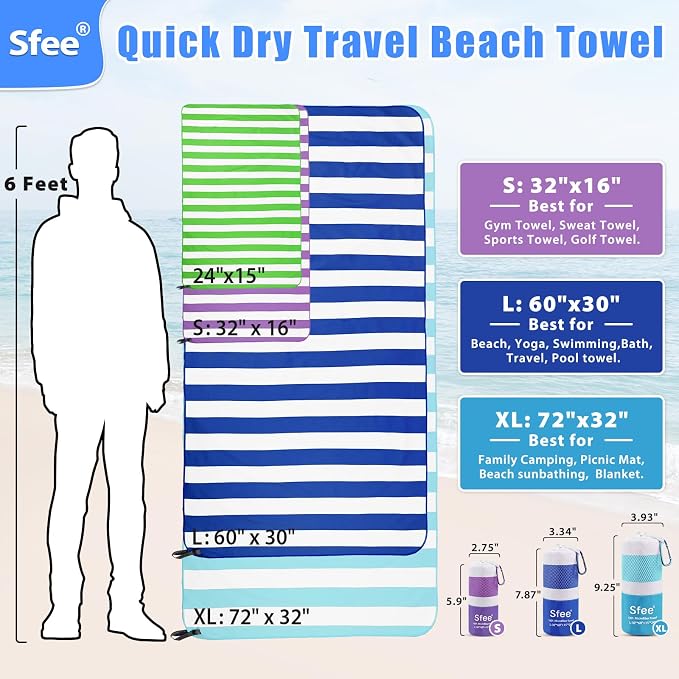 Sfee 4 Pack Microfiber Travel Towel, Beach Towel Quick Dry Towel Camping Towel - Image 4