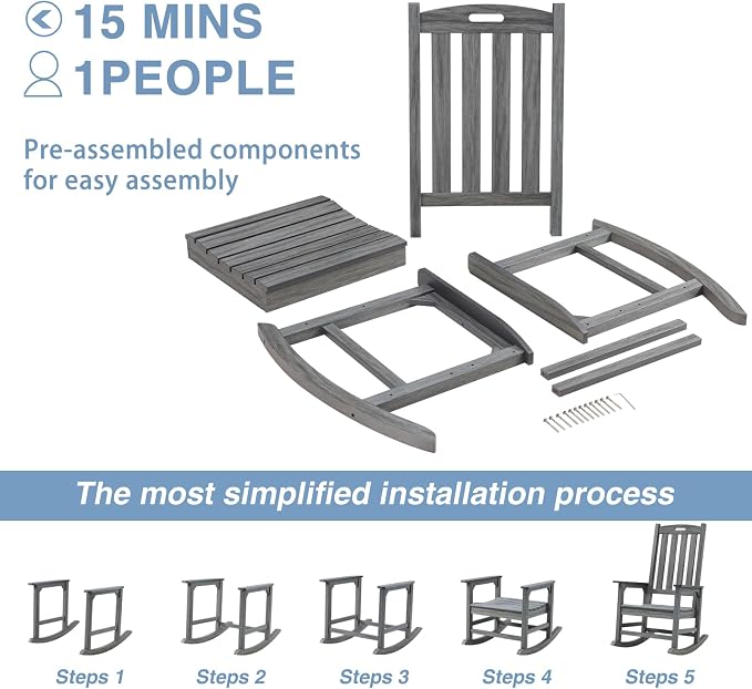 Psilvam Outdoor Rocking Chair Set of 2, Poly Lumber Oversized Rocking Chair - Image 6