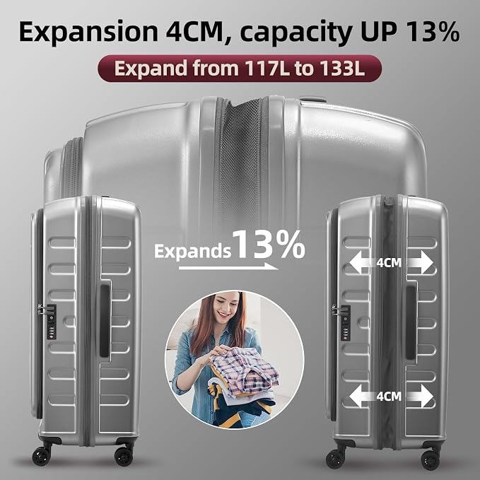 29 Inch Luggage with Expansion & Side Opening Design, 50 * 31*76cm, 117L~133L - Image 3