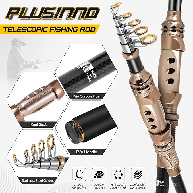 PLUSINNO Fishing Rod and Reel Combos Carbon Fiber Telescopic Fishing Pole - Image 4