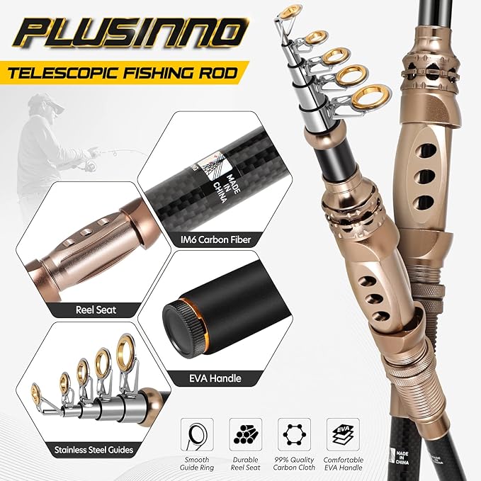 PLUSINNO Fishing Rod and Reel Combos Carbon Fiber Telescopic Fishing Pole - Image 5