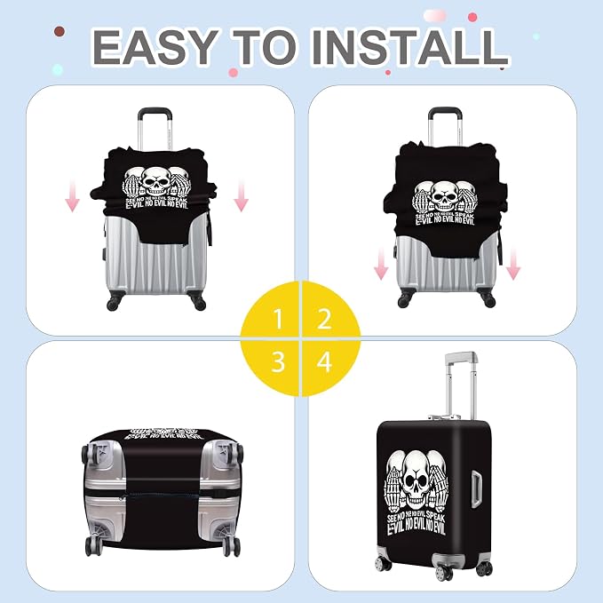 ANNA QUEEN Gothic Skull Luggage Cover, “See No Evil, Hear No Evil, Speak No - Image 6