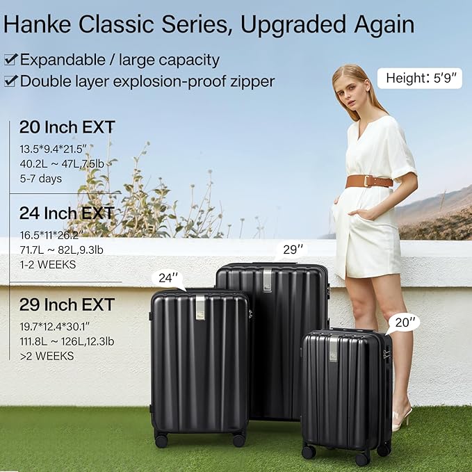 Hanke Expandable Hard Shell Luggage Sets 2 piece Carry on Luggage - Image 2