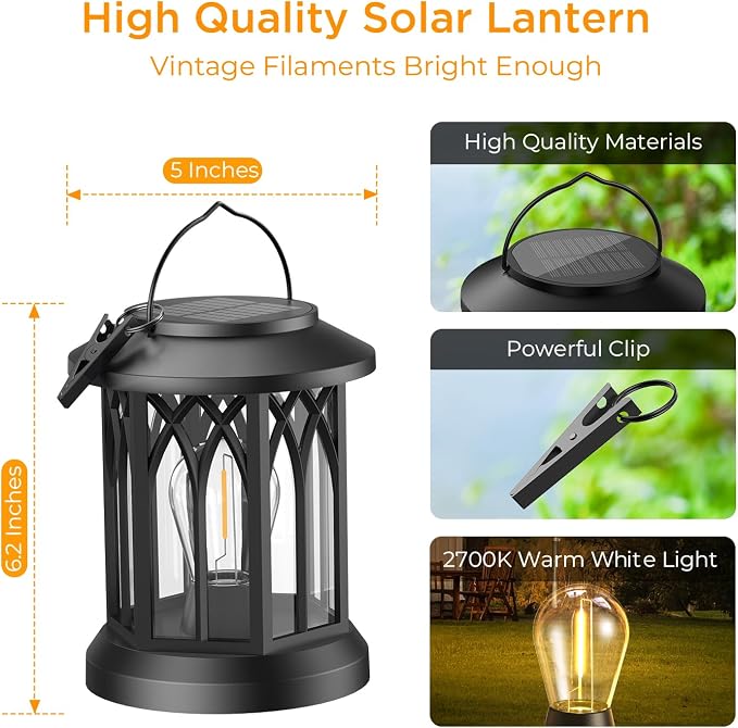 WdtPro Solar Lanterns Outdoor Waterproof, Upgraded Bright Hanging Solar Lights - Image 6