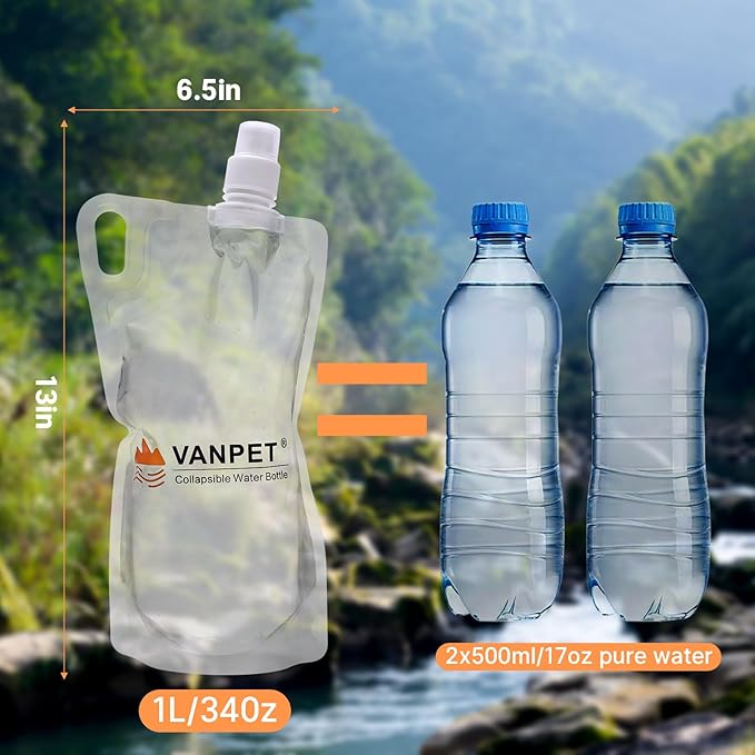 1L Hiking Collapsible Water Bottles, 33OZ BPA-Free Plastic Flasks, Reusable - Image 4