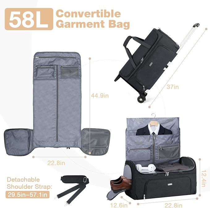 Garment Bags with Wheels, Garment Convertible Weekender Bags, Large Carry On - Image 2