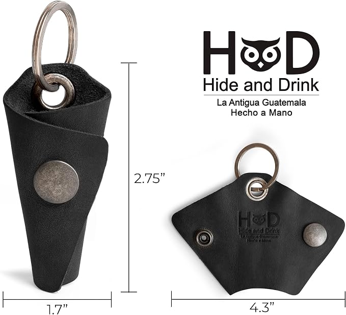 Hide & Drink Full Grain Leather Wrap Keychain, Organizer Snap Closure, Key Ring - Image 4