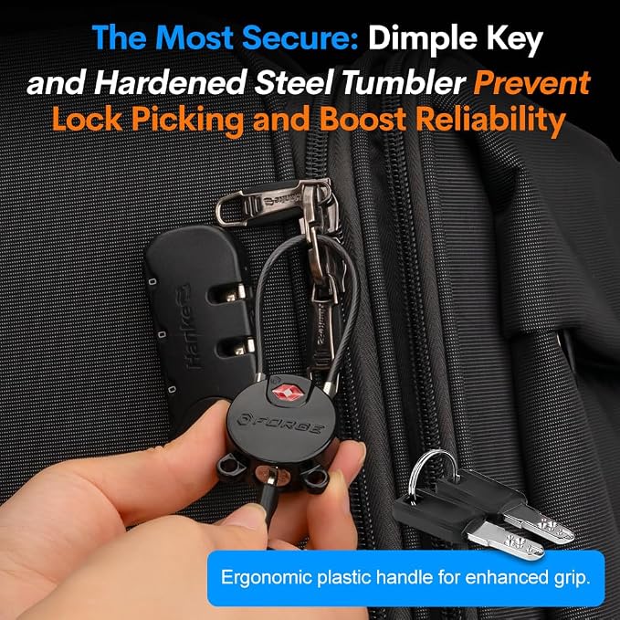 Forge TSA Approved Luggage Locks Ultra-Secure Dimple Key Cable Locks - Image 4