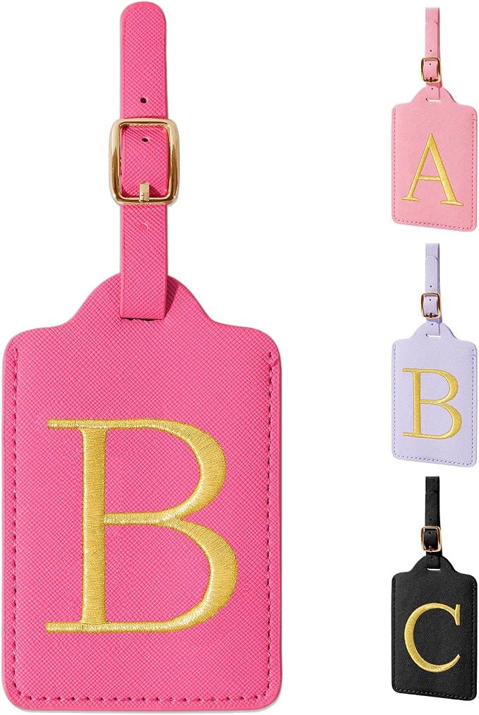 izuzta Personalized Initial Luggage Tags, Rose Red Leather, Embroidered Custom by izuzta