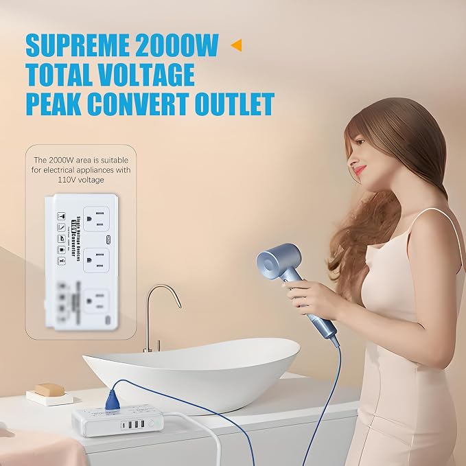 220v to 110v Voltage Converter Adapter: International US to Europe Travel Power - Image 2