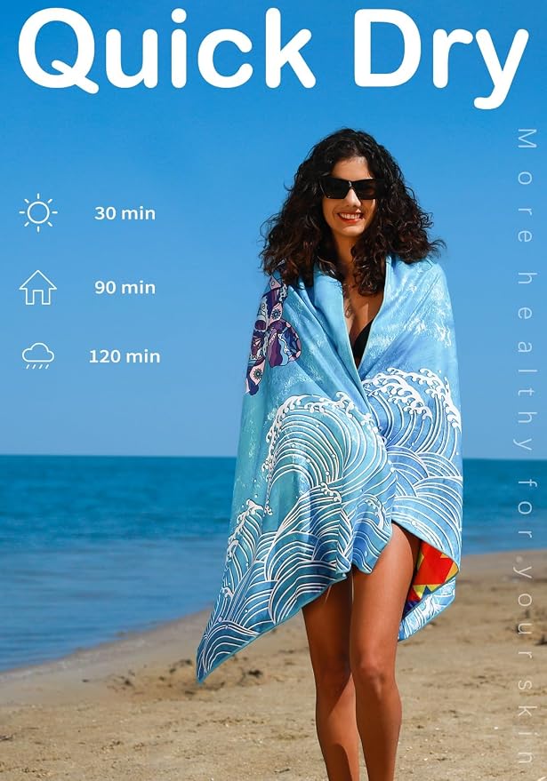 Microfiber Thin Lightweight Beach Towel Sand Free Quick Dry Absorbent Compact - Image 4