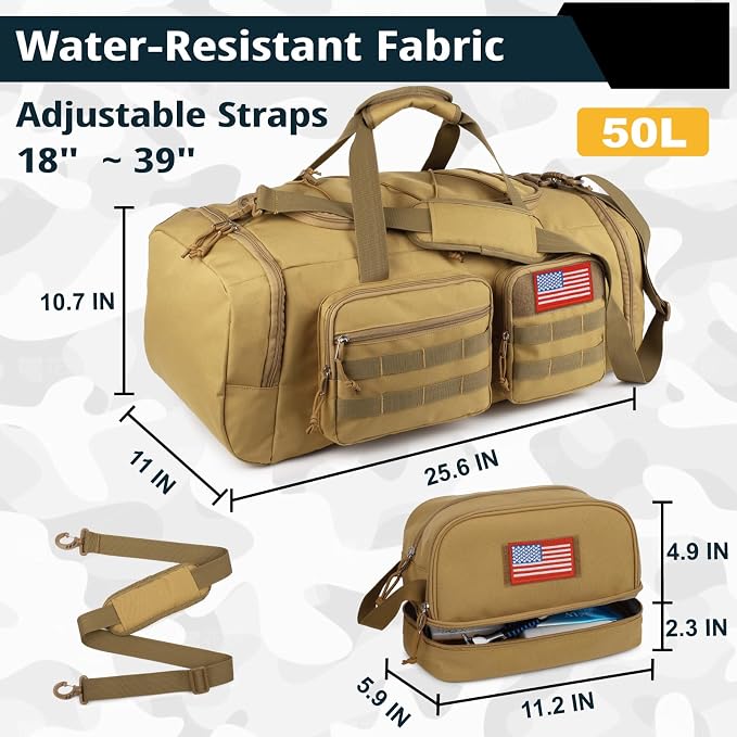 Tactical Gym Bag for Men with Toiletry Bag，50L Large 3 in 1 Sports Duffle Bag - Image 4