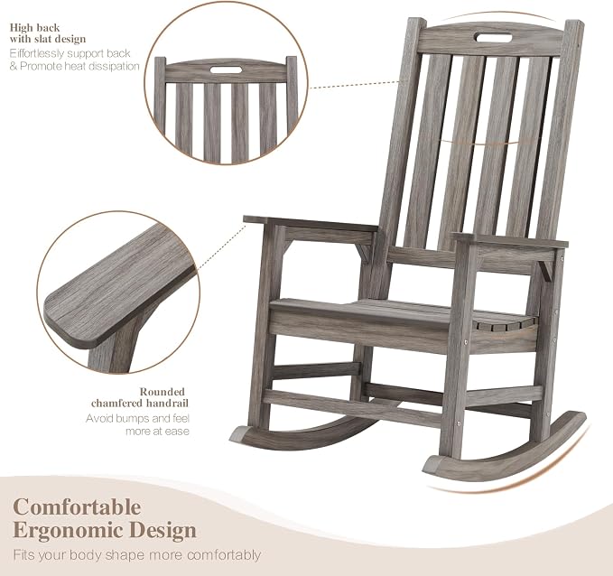 Psilvam Outdoor Rocking Chair, Poly Lumber Oversized Rocking Chair - Image 4