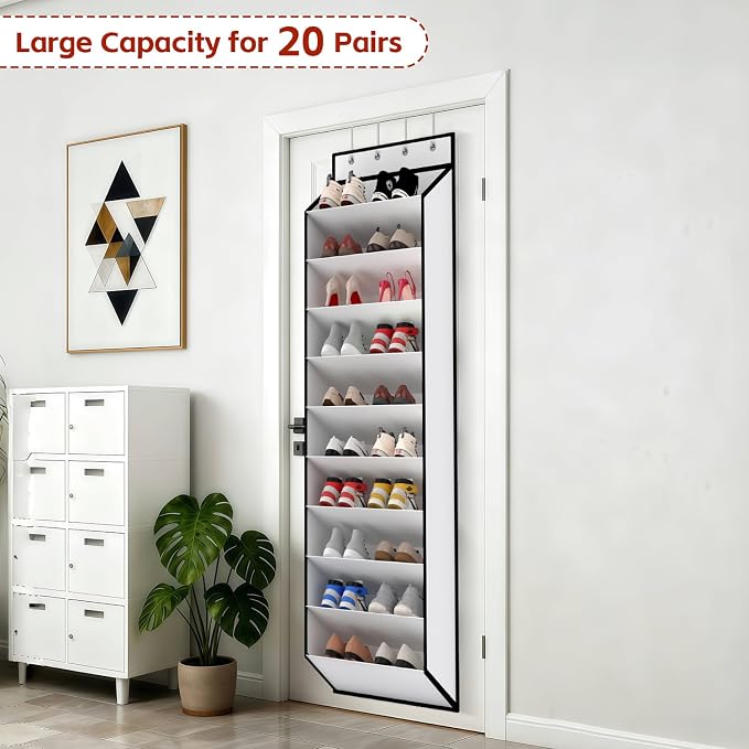 KEEPJOY 10 Tiers White Over Door Shoe Organizer Storage, Hanging Shoe Holder - Image 4
