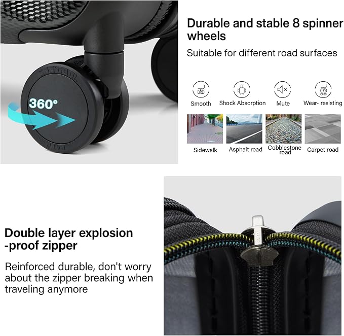 Hanke Expandable Hardshell Luggage Sets 3 piece Carry on Luggage - Image 4