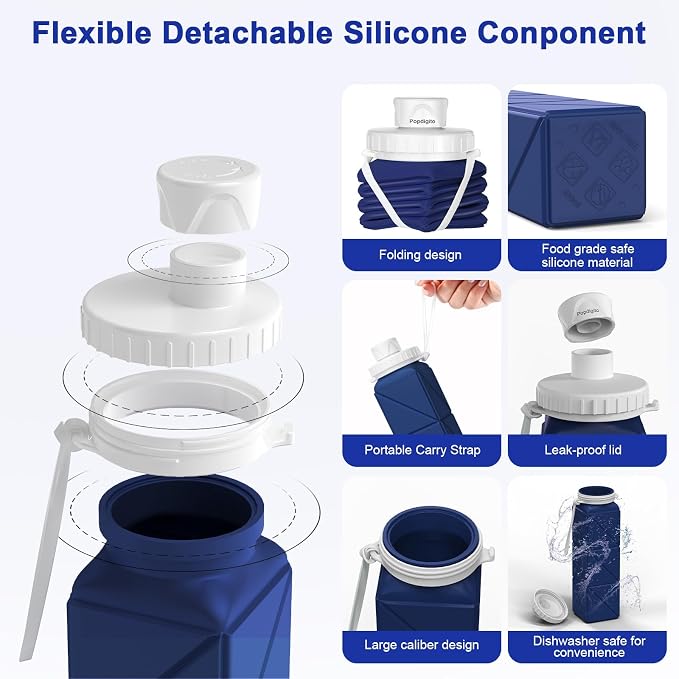 Collapsible Water Bottles 20.6oz Silicone Foldable Leakproof BPA Free Reusable - Image 5
