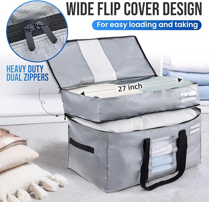 TAILI 2 Tier Extra Large Moving Bags, 2 Pack Silver Heavy Duty Totes - Image 2