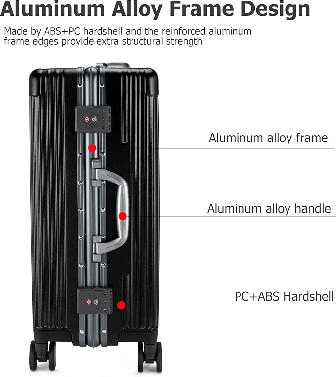 feilario 20in Aluminium Frame PC Hard Shell Spinner Wheels Luggage, Built-In - Image 2