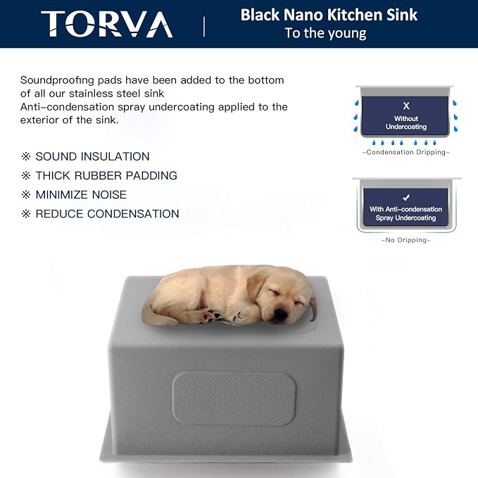TORVA 18 x 18 Inch Gloss Black Drop-in Topmount Kitchen Sink - Image 8