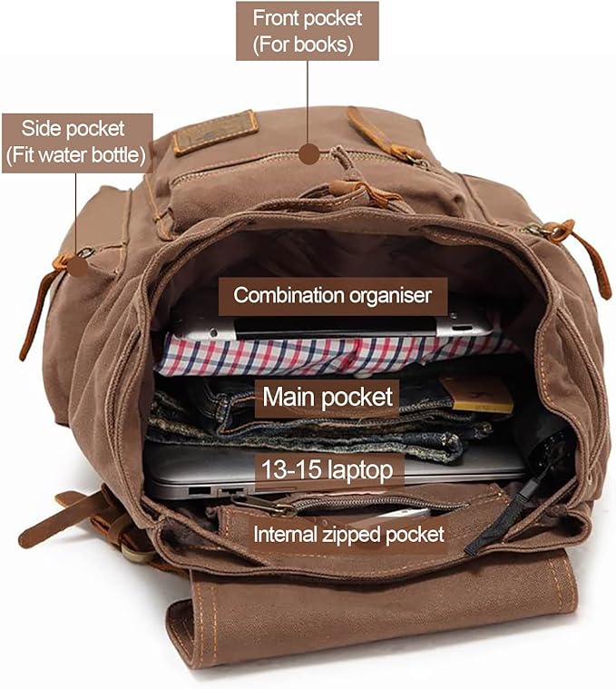 AUGUR High Capacity Canvas Vintage Backpack - Image 6