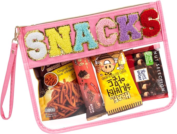 Snack Bag Clear Makeup Bag, Chenille Letter Clear Zipper Pouch Nylon Cosmetic - Image 7