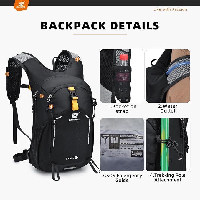 SKYSPER Small Hiking Backpack - 15L Travel Daypack Lightweight Bag Water - Image 5