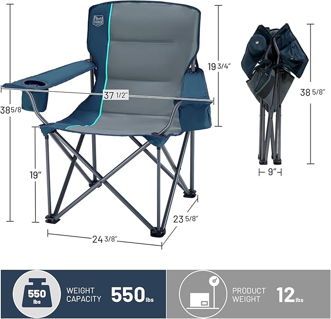TIMBER RIDGE Oversized Folding Camping Chair Support 550 LBS, Heavy Duty - Image 3
