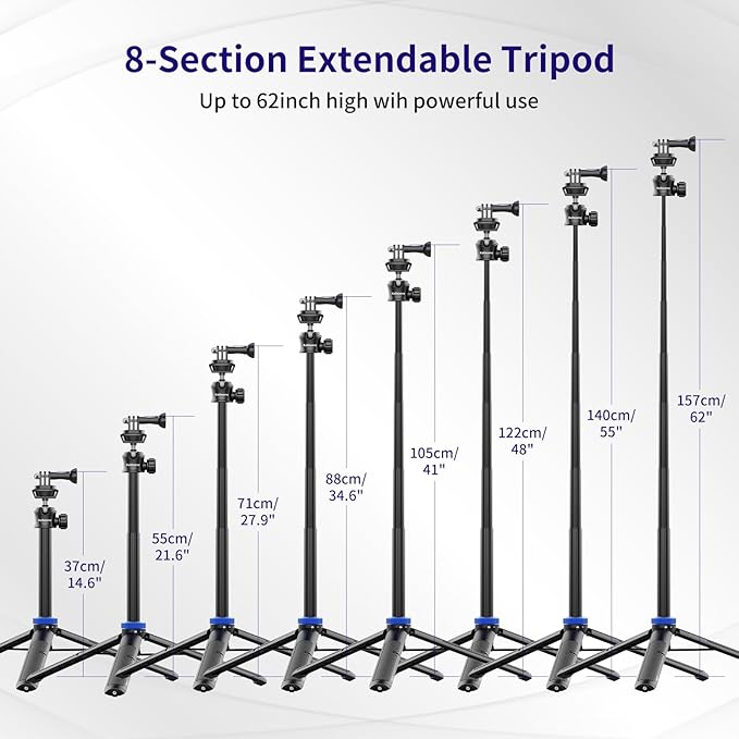 Selfie Stick Tripod for Gopro Camera, Portable Lightweight Camera Tripod for - Image 5