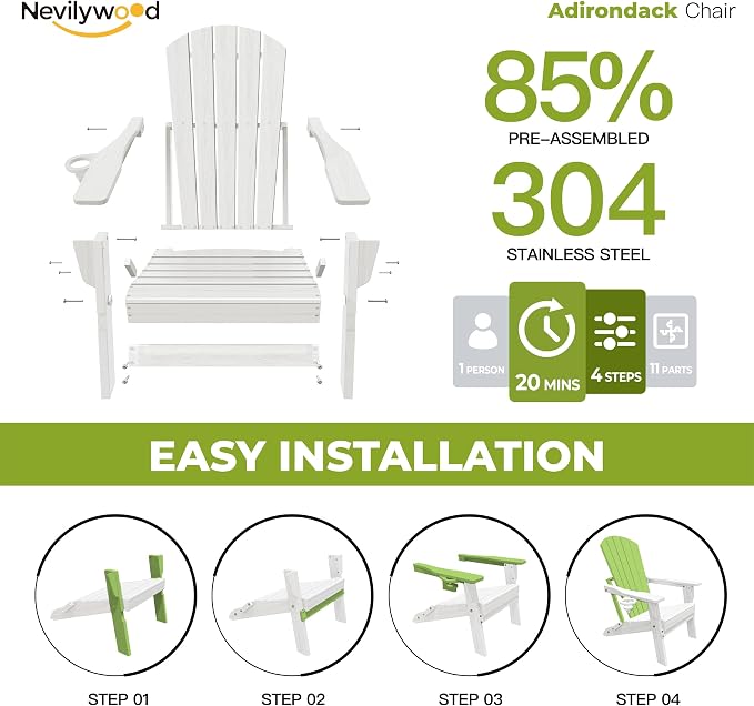 Folding Adirondack Chair, Ergonomic Extended Backrest, HDPE All-Weather - Image 8