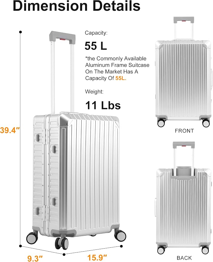 Mvst Luggage Premium All Aluminum Magnesium Carry On 20'' Lightweight Metal - Image 6
