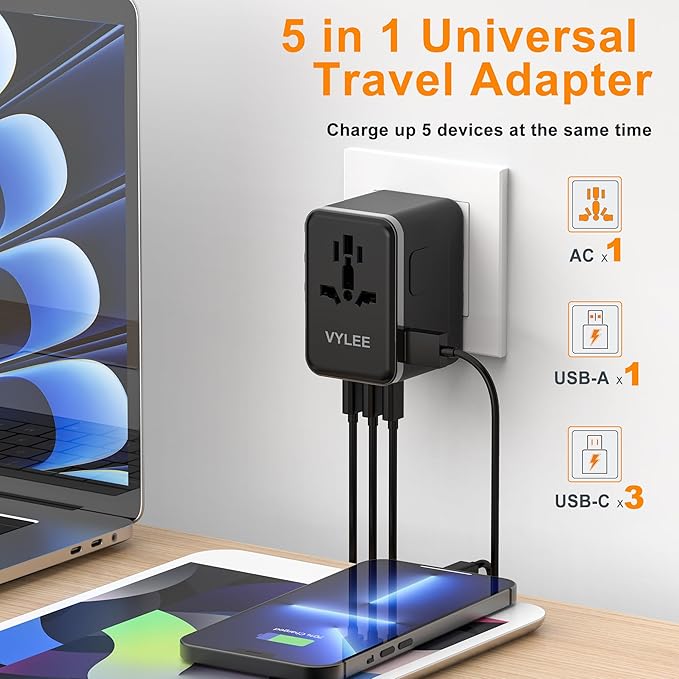 Universal Travel Adapter, VYLEE 45W International Plug Adapter - Image 2