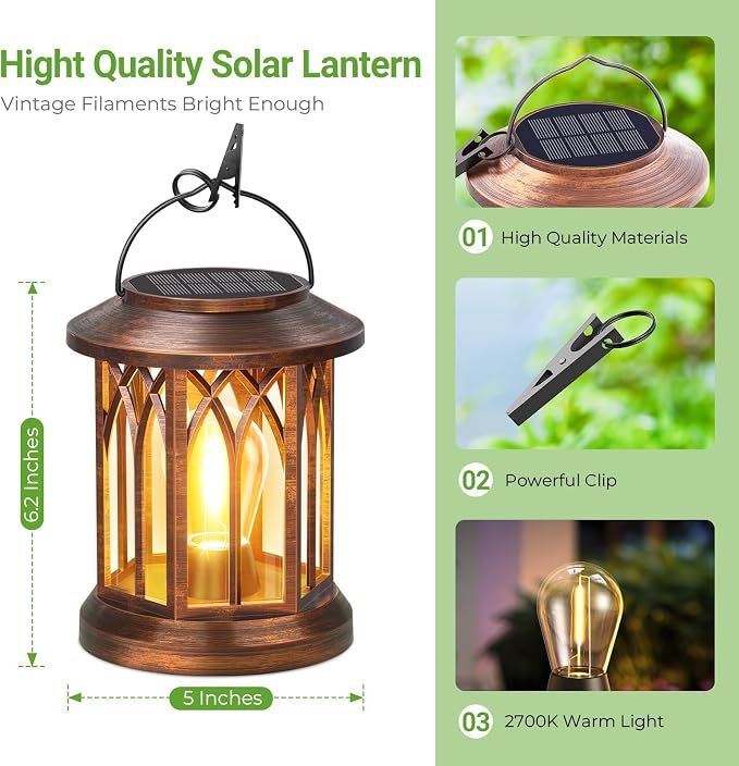 WdtPro Solar Lanterns Outdoor Hanging 4 Pack, Upgraded Bright Solar Lantern - Image 5