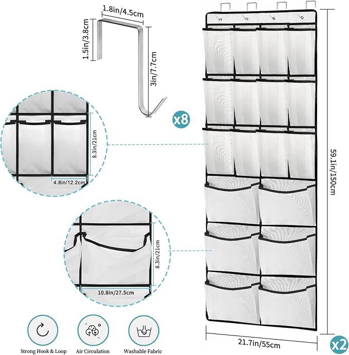 2 Packs Over the Door Shoe Organizer, 36 Large Mesh Pockets Hanging Shoe Boots - Image 2