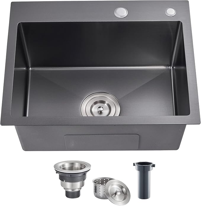 POPFLY 23 x 18 Inch Drop in Kitchen Sink, 304 Stainless Steel Overmount Single by POPFLY