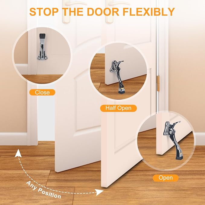 2 Packs Heavy Duty Kickdown Door Stopper, One Touch Adjustable Kickdown Door - Image 5