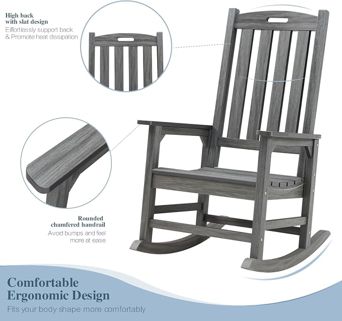 Psilvam Outdoor Rocking Chair Set of 2, Poly Lumber Oversized Rocking Chair - Image 4