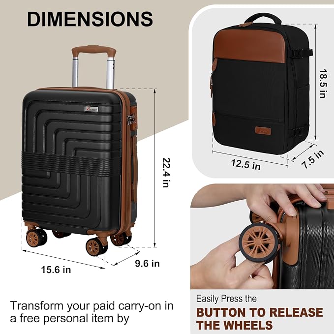 Romswi Luggage Sets 2 Piece 22In, Expandable 22x14x9 Carry On Luggage - Image 9