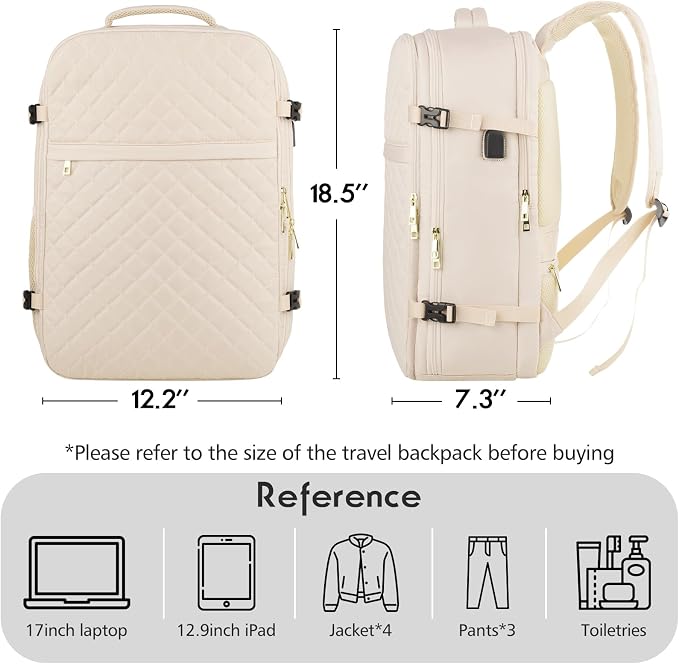 MOMUVO Large Travel Backpack Women, Flight Approved Carry On Backpack, Water - Image 4