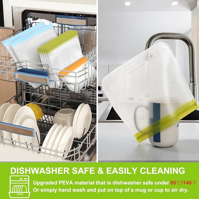 SPLF 12 Pack Dishwasher Safe Reusable Snack Bags, BPA Free Storage Bags - Image 6