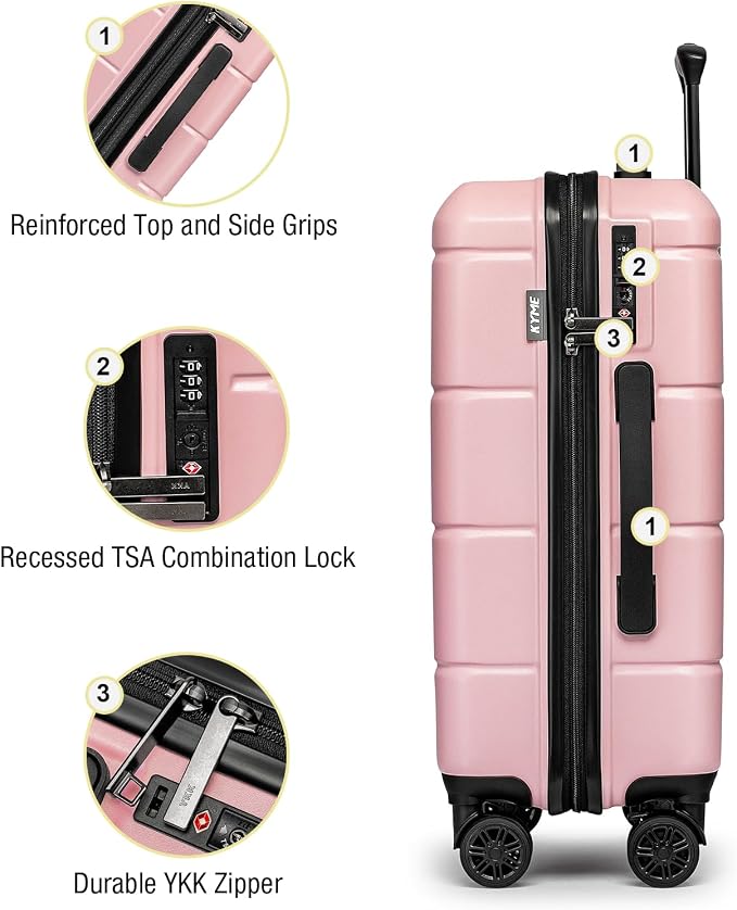 KYME Pink Hardside Carry On Luggage 22x14x9 Airline Approved - Image 5