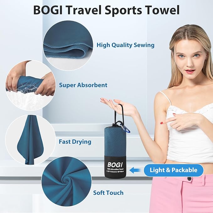 BOGI Microfiber Travel Sports Towel-Quick Dry, Soft Lightweight, Compact - Image 4