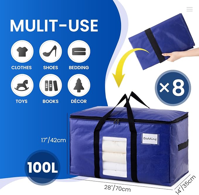 TAILI 8 Pack Dark Blue Extra Large Moving Bags, Heavy Duty Totes - Image 2