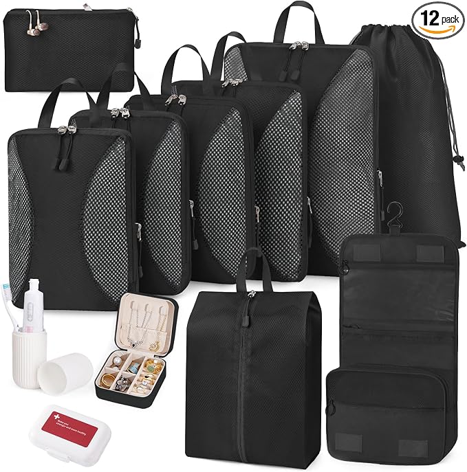 Compression Packing Cubes 12 Set, Suitcase Organizers, Extendable Packing Cubes by Unknown