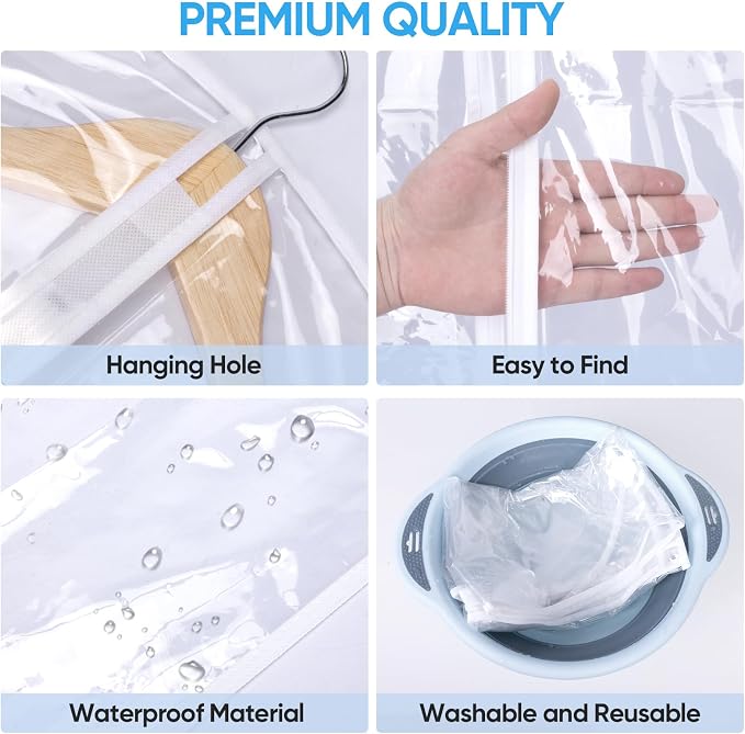 BALEINE 48'' Clear Garment Bags, 12 Packs PEVA Dress Bag - Image 2