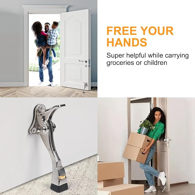 4 Packs Heavy Duty Kickdown Door Stopper, One Touch Adjustable Kickdown Door - Image 3