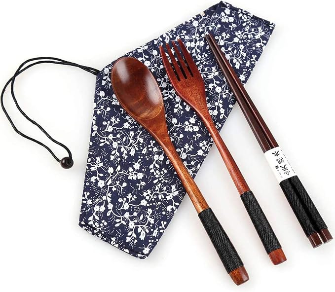 Wooden Chopsticks Spoon Fork Set Japanese Style Tableware Travel Utensils by Yinuoday